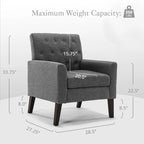 Fauteuil d'appoint en lin de style Mid-Century Modern avec dossier capitonné