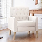 Fauteuil d'appoint en lin de style Mid-Century Modern avec dossier capitonné