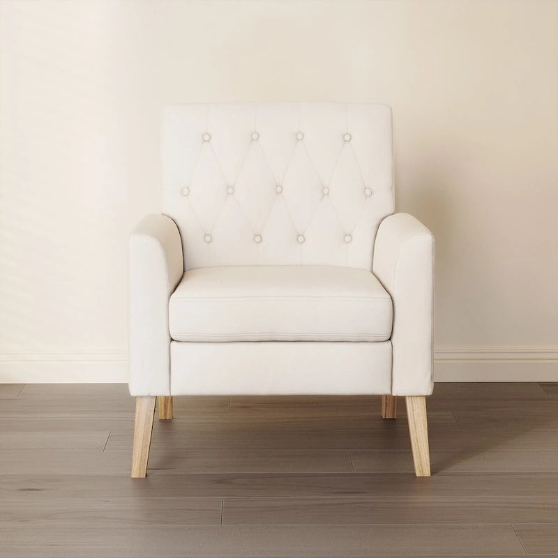 Fauteuil d'appoint en lin de style Mid-Century Modern avec dossier capitonné