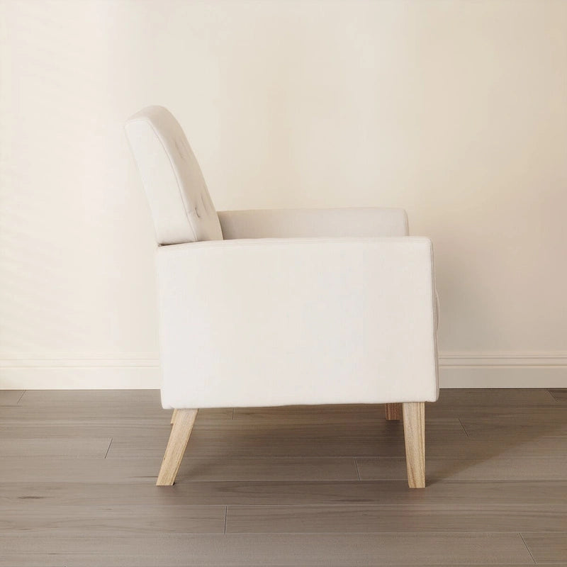 Fauteuil d'appoint en lin de style Mid-Century Modern avec dossier capitonné