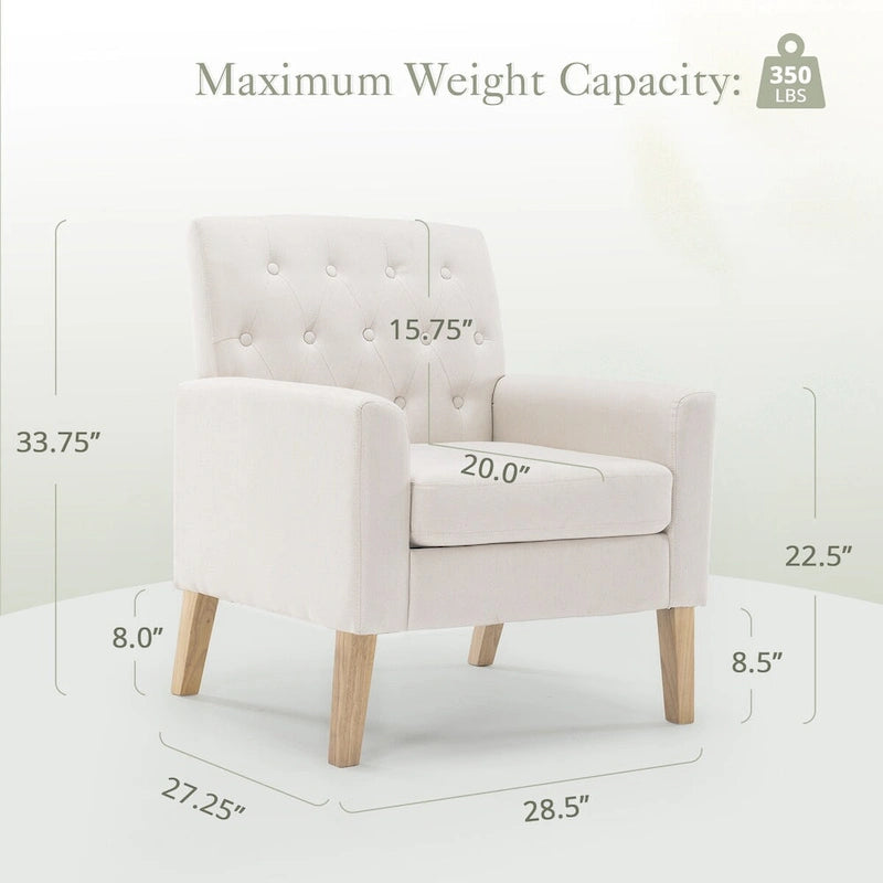 Fauteuil d'appoint en lin de style Mid-Century Modern avec dossier capitonné