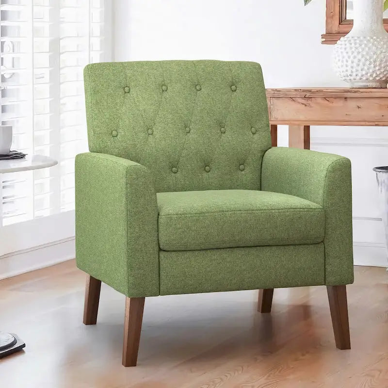 Fauteuil d'appoint en lin de style Mid-Century Modern avec dossier capitonné