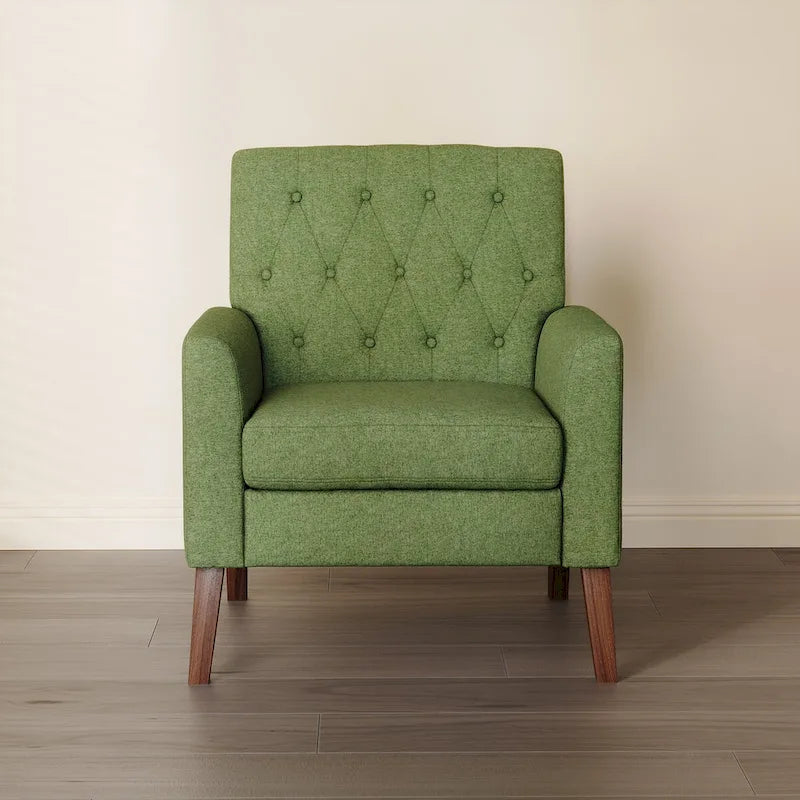 Fauteuil d'appoint en lin de style Mid-Century Modern avec dossier capitonné