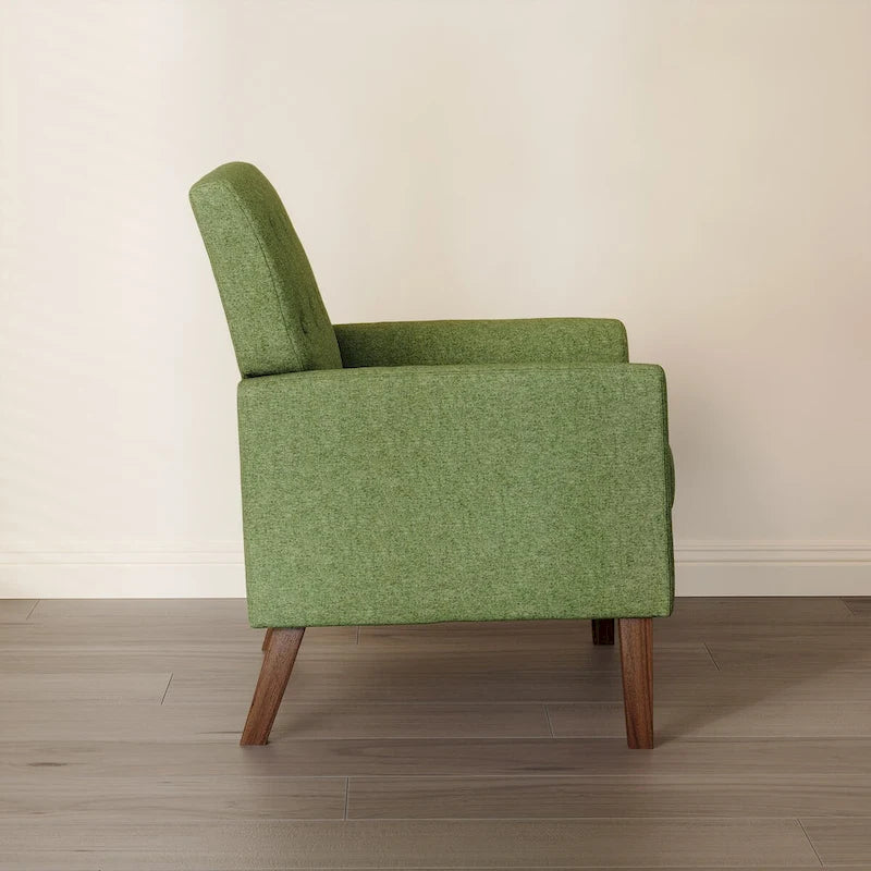 Fauteuil d'appoint en lin de style Mid-Century Modern avec dossier capitonné