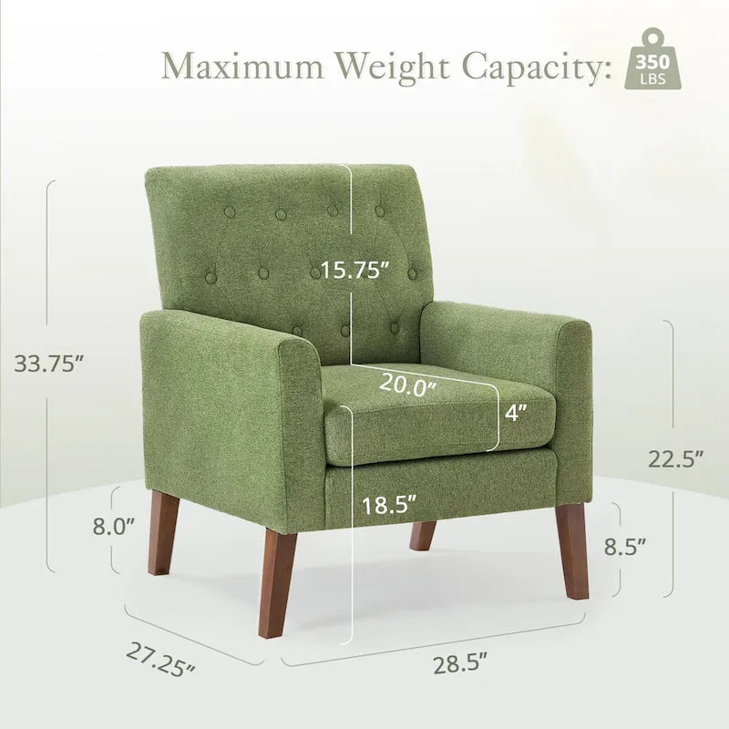Fauteuil d'appoint en lin de style Mid-Century Modern avec dossier capitonné