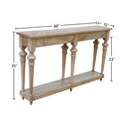 Console traditionnelle de 60 pouces avec étagère inférieure, bois de manguier