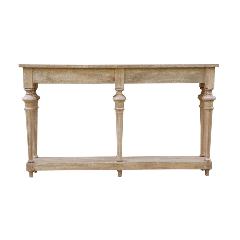 Console traditionnelle de 60 pouces avec étagère inférieure, bois de manguier