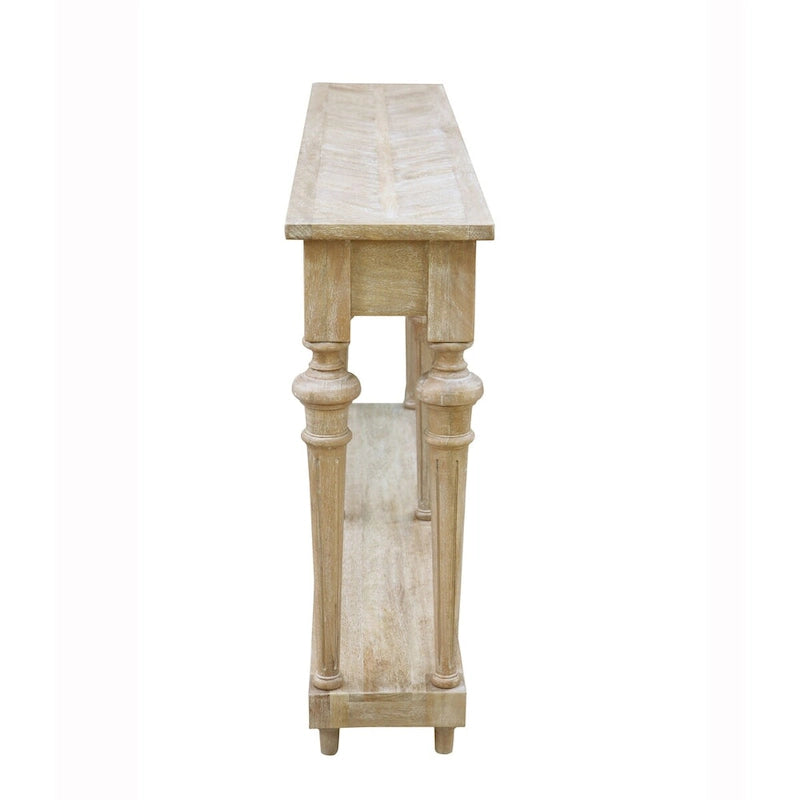 Console traditionnelle de 60 pouces avec étagère inférieure, bois de manguier