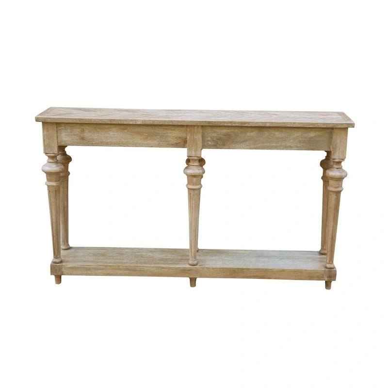 Console traditionnelle de 60 pouces avec étagère inférieure, bois de manguier