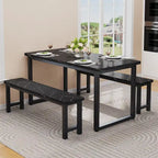 Ensemble table et banc de salle à manger 3 pièces avec surface effet marbre