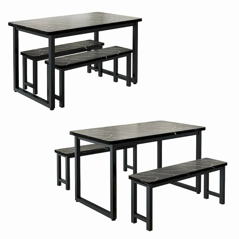 Ensemble table et banc de salle à manger 3 pièces avec surface effet marbre