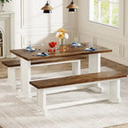 Ensemble table à manger de style ferme en bois massif de 47 pouces (avec 2 bancs)