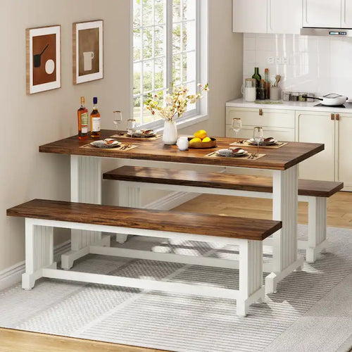 Ensemble table à manger de style ferme en bois massif de 47 pouces (avec 2 bancs)