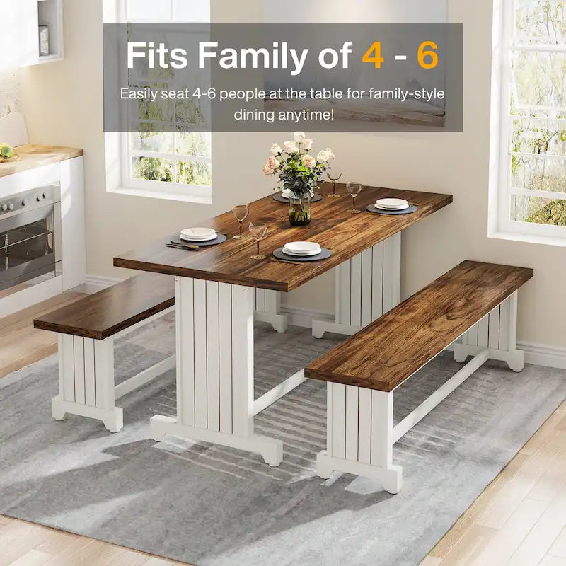 Ensemble table à manger de style ferme en bois massif de 47 pouces (avec 2 bancs)