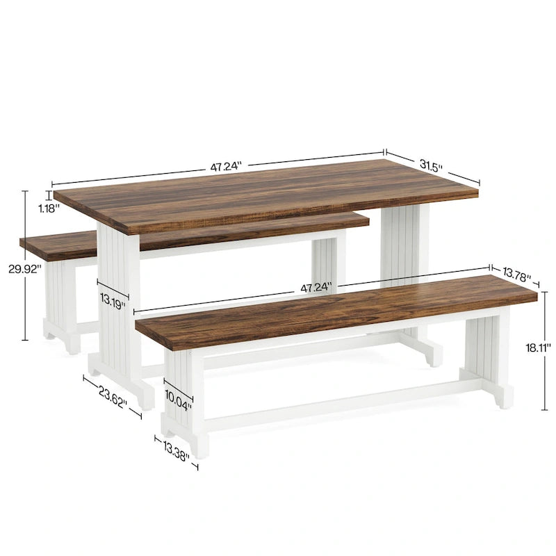 Ensemble table à manger de style ferme en bois massif de 47 pouces (avec 2 bancs)