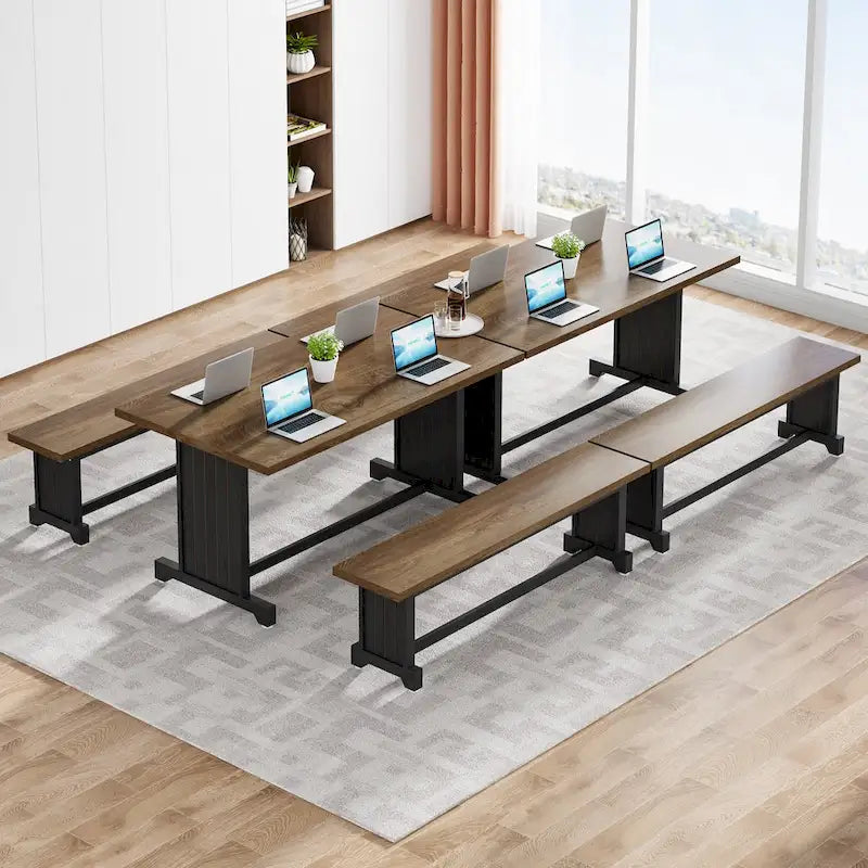 Ensemble table à manger de style ferme en bois massif de 47 pouces (avec 2 bancs)
