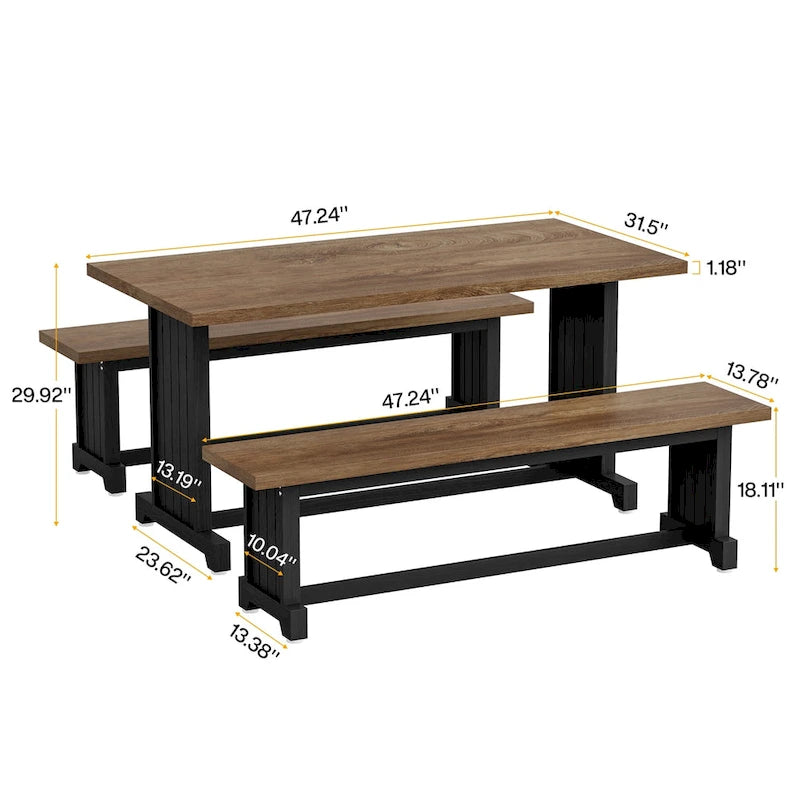 Ensemble table à manger de style ferme en bois massif de 47 pouces (avec 2 bancs)