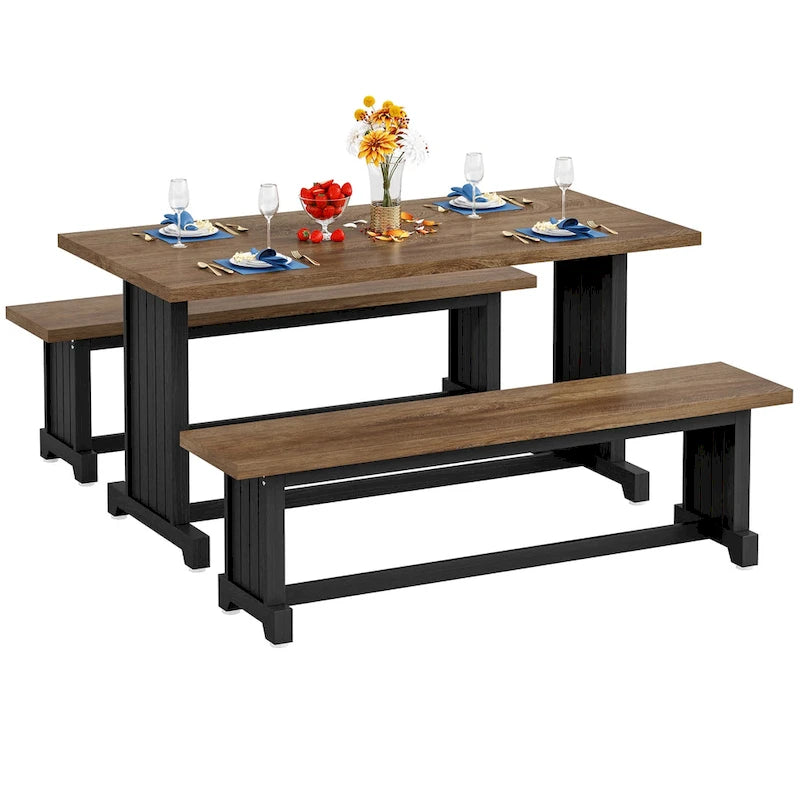 Ensemble table à manger de style ferme en bois massif de 47 pouces (avec 2 bancs)
