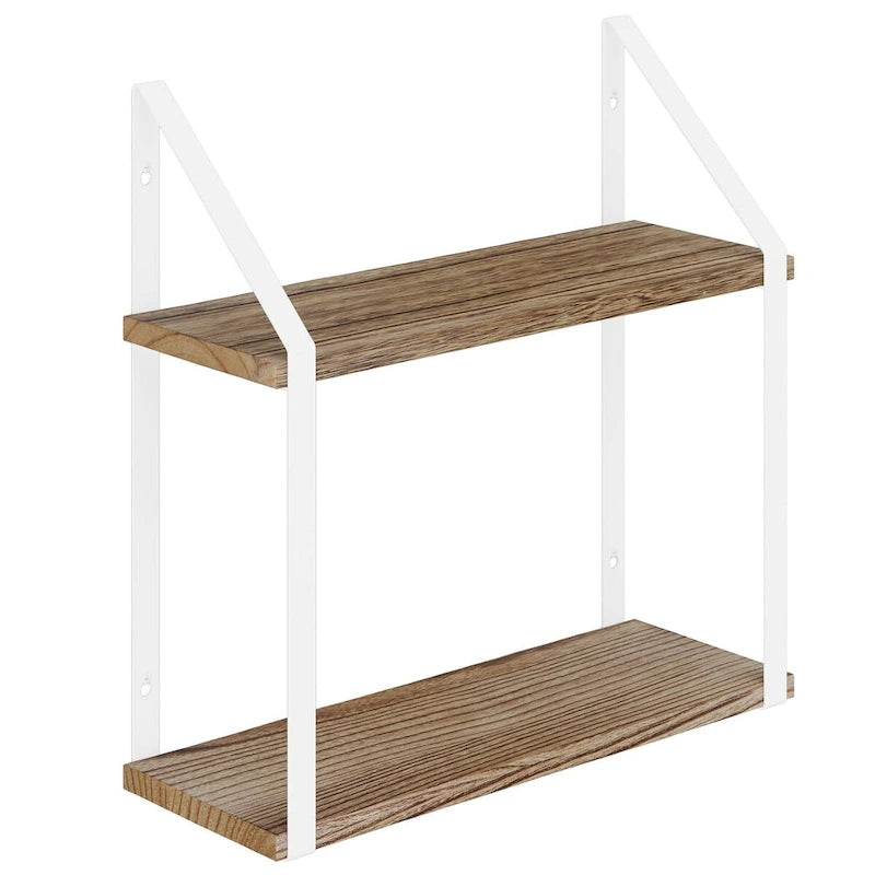 Étagères murales flottantes à 2 niveaux avec supports métalliques, 17x6, finition bois brûlé