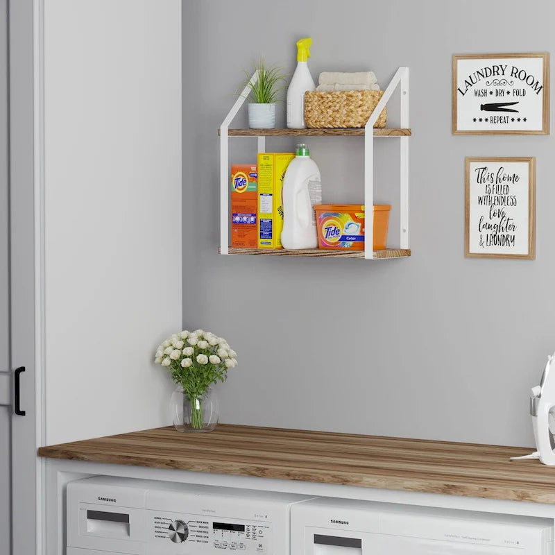 Étagères murales flottantes à 2 niveaux avec supports métalliques, 17x6, finition bois brûlé