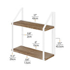 Étagères murales flottantes à 2 niveaux avec supports métalliques, 17x6, finition bois brûlé