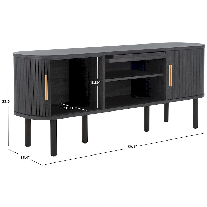 Meuble TV 2 portes tambour et 1 porte vitrée - 59Lx15Px24H