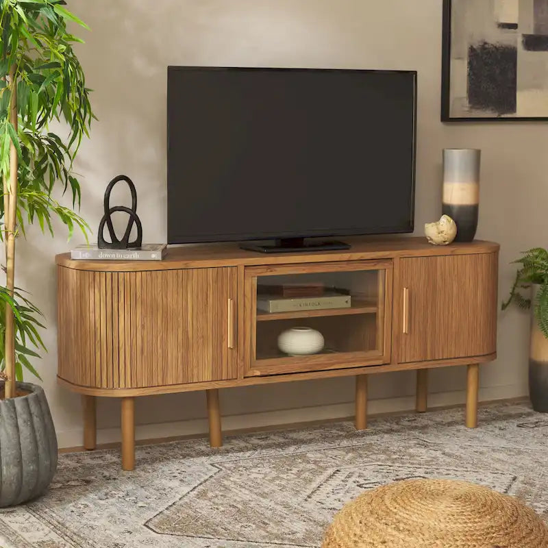 Meuble TV 2 portes tambour et 1 porte vitrée - 59Lx15Px24H