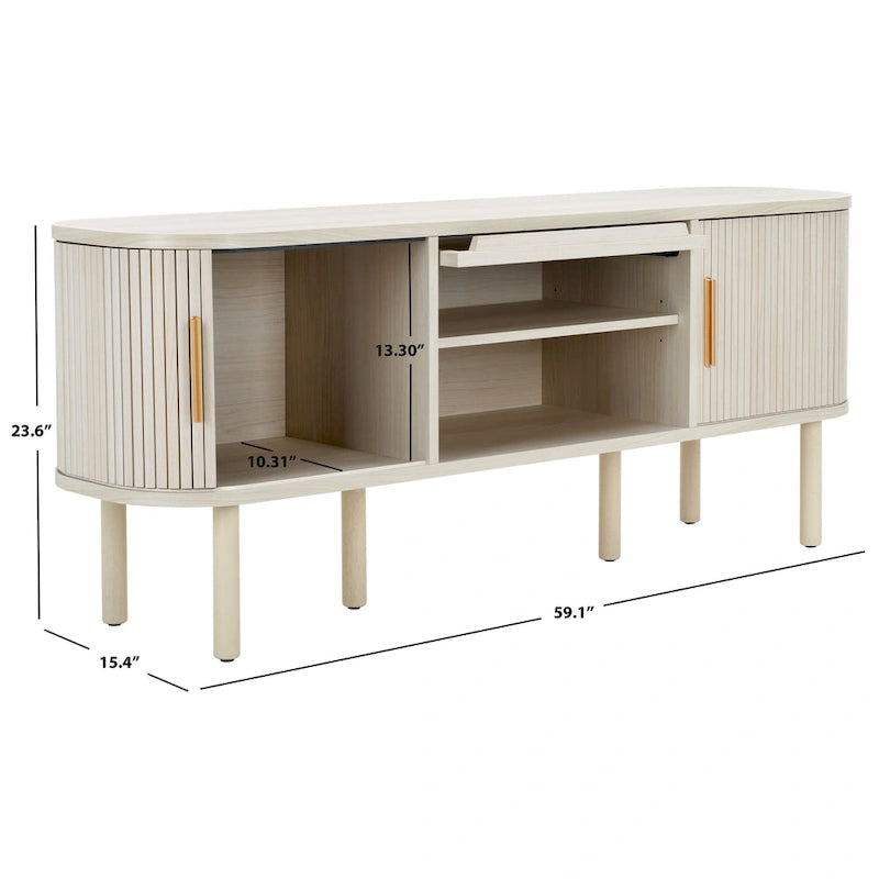 Meuble TV 2 portes tambour et 1 porte vitrée - 59Lx15Px24H