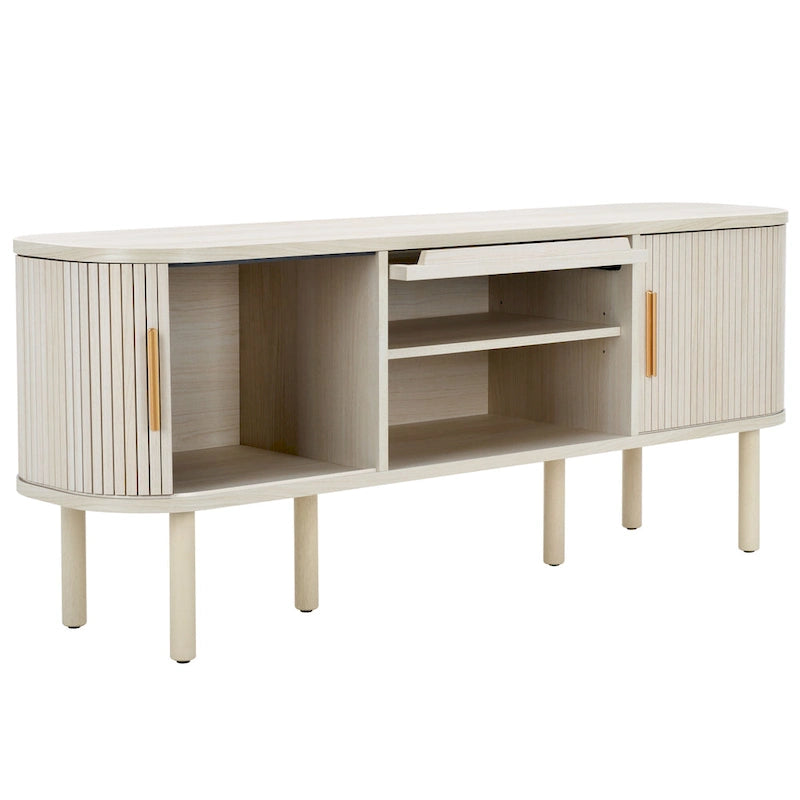 Meuble TV 2 portes tambour et 1 porte vitrée - 59Lx15Px24H