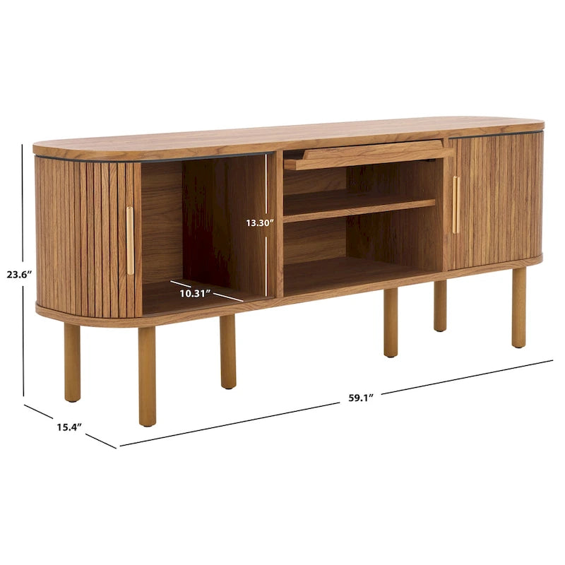 Meuble TV 2 portes tambour et 1 porte vitrée - 59Lx15Px24H