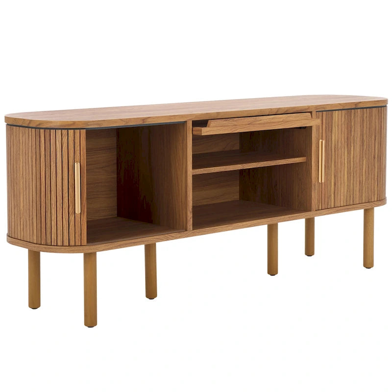 Meuble TV 2 portes tambour et 1 porte vitrée - 59Lx15Px24H
