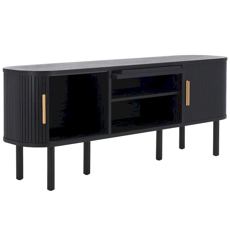 Meuble TV 2 portes tambour et 1 porte vitrée - 59Lx15Px24H