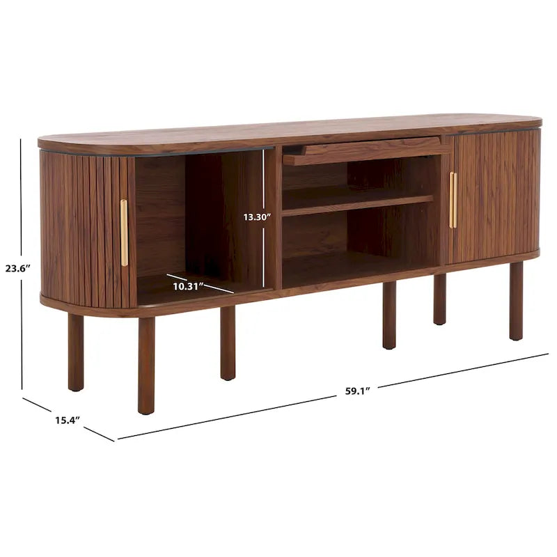 Meuble TV 2 portes tambour et 1 porte vitrée - 59Lx15Px24H