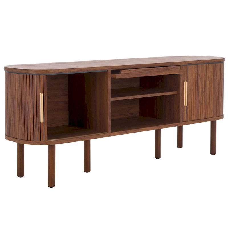 Meuble TV 2 portes tambour et 1 porte vitrée - 59Lx15Px24H